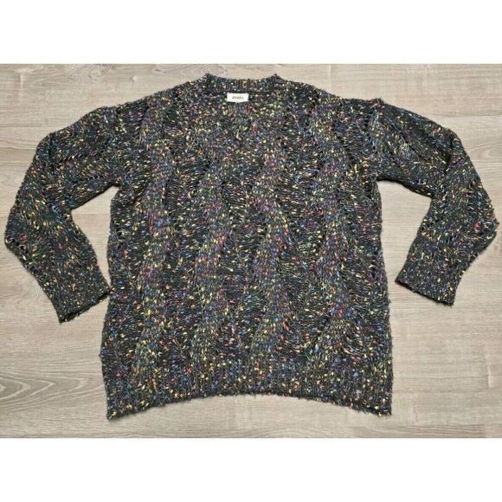 Adora Polka Dot Textured Crew Neck Sweater Black Multi‎ Color 2x 3x EUC